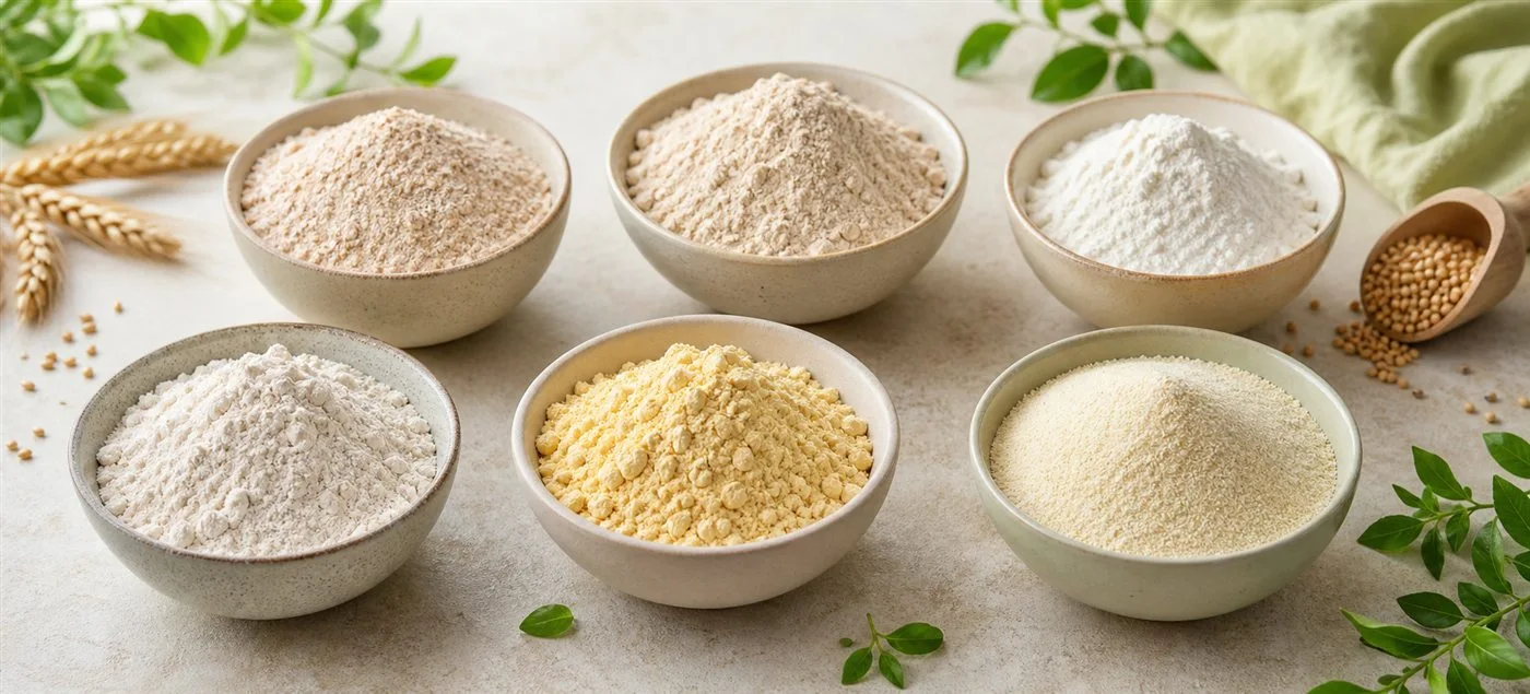 Assortment of atta, besan, sattu, maida and suji