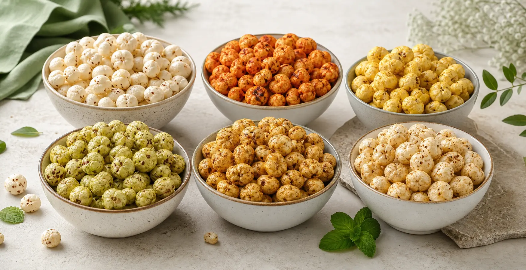 Raw and seasoned makhana varieties